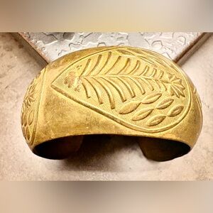 Brass Leaf Patterned Cuff Bracelet